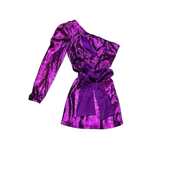 NBD One Shoulder Sequin Mini Dress Purple Size Large - Picture 3 of 6
